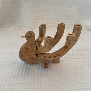 Wooden Hand Made Foldable Bird Candelabra Holder